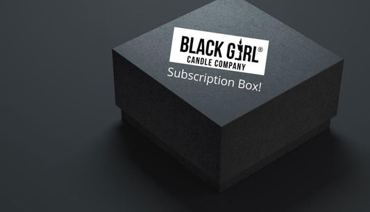 Black Girl Candle Company Faith Based Monthly Subscription Box. Black Box with Black Girl Candle Company logo on top